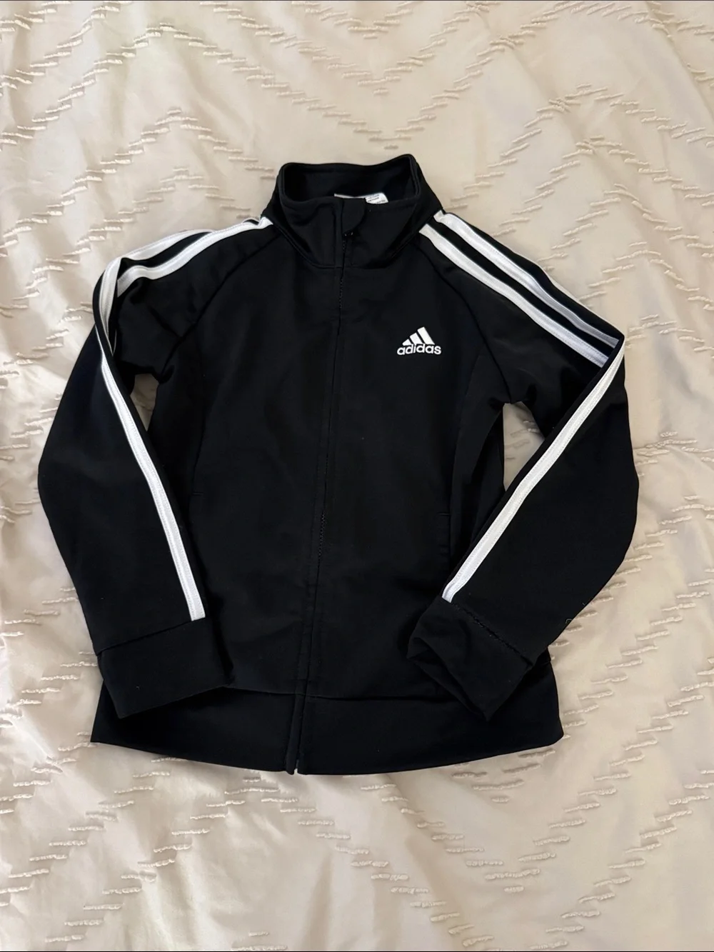 adidas Black Jacket with White Stripe Accents
